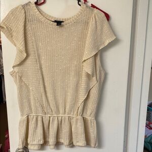 Daytrip Cream Peplum Blouse with Flutter Sleeves